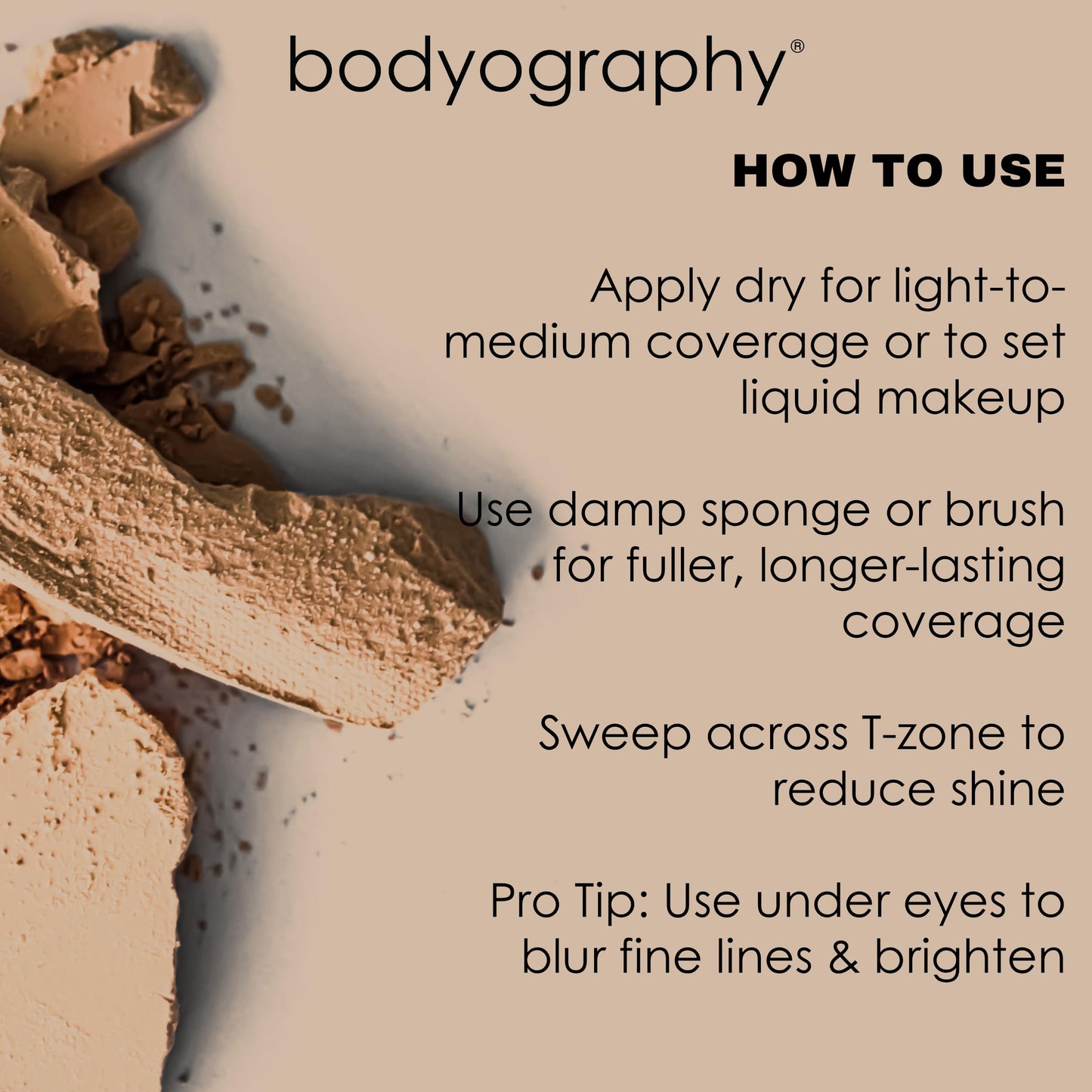 Bodyography Every Finish Micro-Fine Pressed Powder, Dark | Multipurpose Face Powder with Ceramide 2 and Dermaxyl | Lightweight, Silky Texture | For Smooth, Flawless Skin