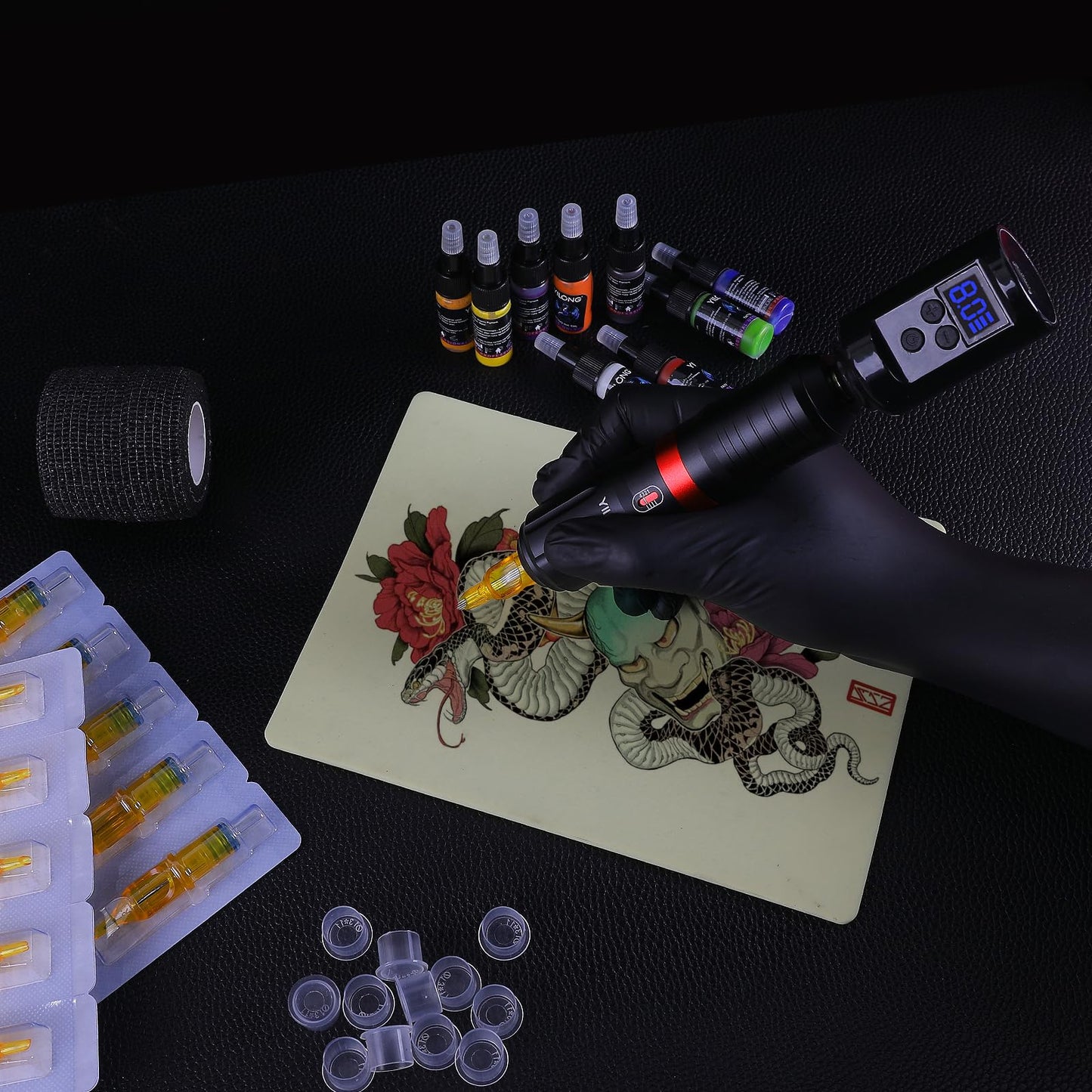 Tattoo Machine Kit Wireless - Tattoo Guns with 1500mAh Power Supply, Cartridge Needles and Ink Set, Beginner Tattoo Supplies for Temporary and Starter Kits