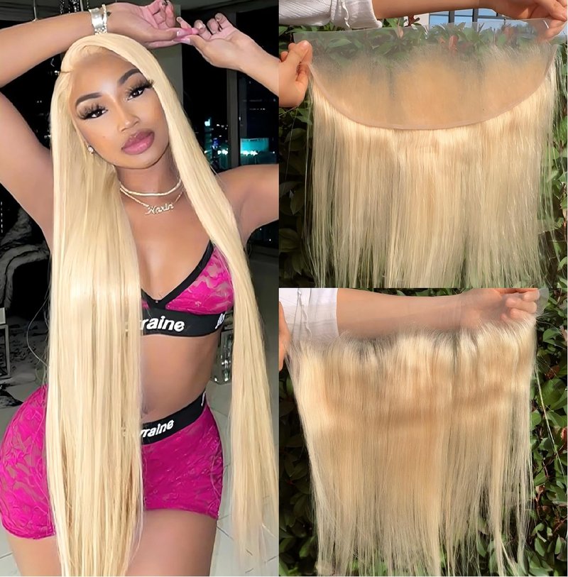 613 Straight Blonde 13X4 Transparent Hd Lace Frontal Closure 100% Russian Human Hair Ear To Ear 12A Brazilian Virgin Remy Human Hair Extension 16 Inch