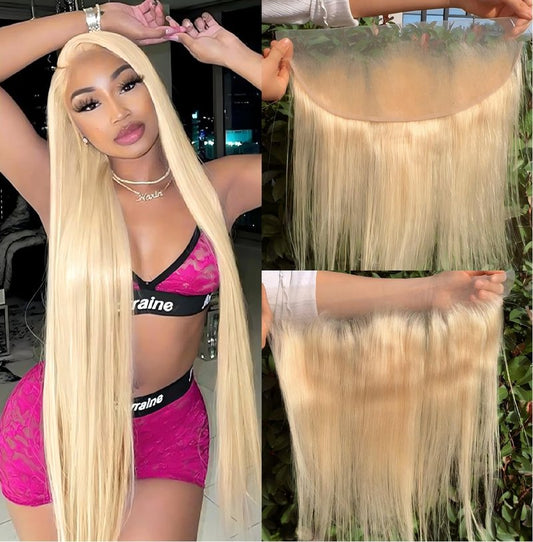 613 Straight Blonde 13X4 Transparent Hd Lace Frontal Closure 100% Russian Human Hair Ear To Ear 12A Brazilian Virgin Remy Human Hair Extension 16 Inch