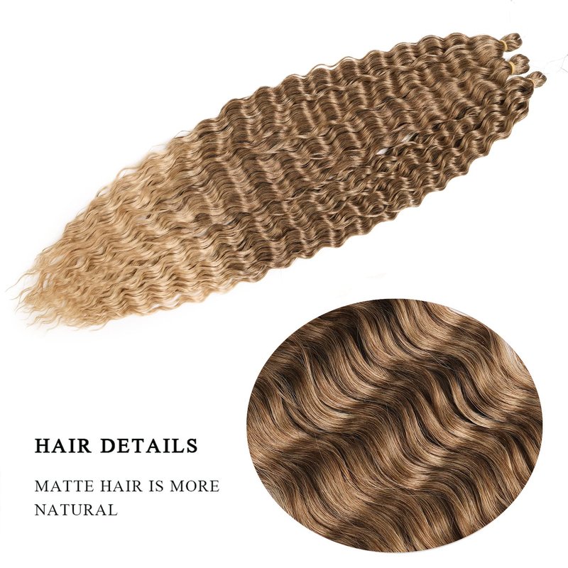 MAYSA Ocean Wave Crochet Hair Extensions 30in Ombre Crochet Hair 6Packs Soft Synthetic Braiding Curly Crochet Hair for Women #T8/24 Brown mix Blonde