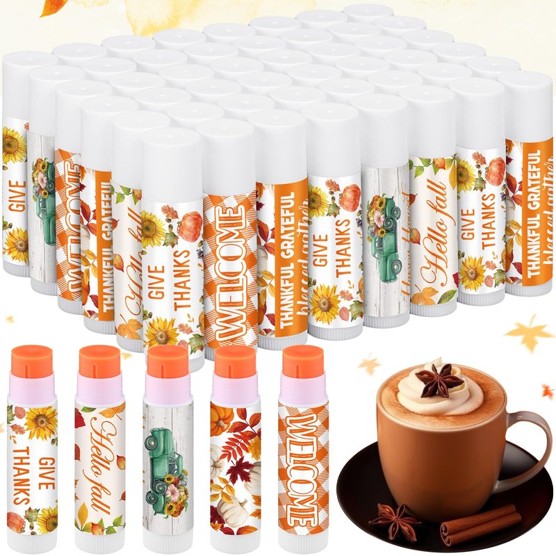 Siifert 50 Pcs Thanksgiving Christmas Party Gifts Bulk Thanksgiving Lip Balms Favors Holiday Basket Stuffers Christmas Stocking Stuffers Small Thank You Gifts for Women Men (Pumpkin Spice Flavor)