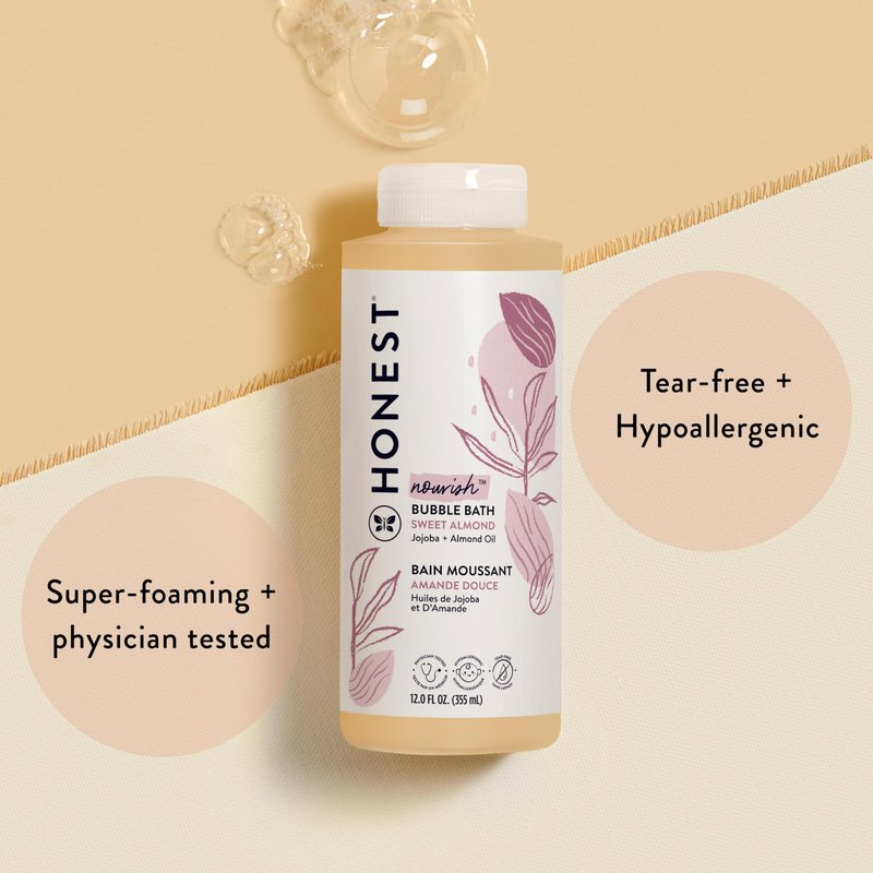 The Honest Company Foaming Bubble Bath, Gentle for Baby, Naturally Derived, Tear-free, Hypoallergenic, Sweet Almond Nourish, 12 fl oz