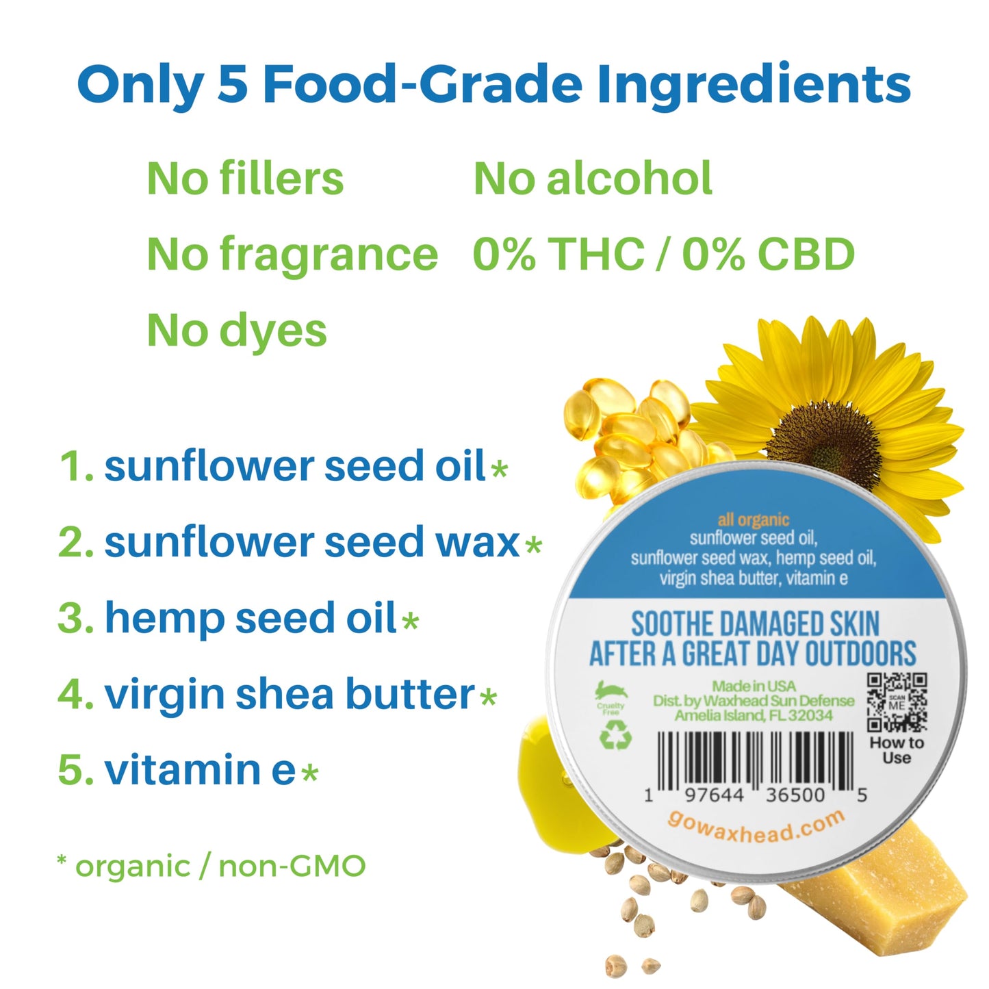 Waxhead After Sun Balm & Sunburn Relief Salve Multi-Use, 5 Ingredients, 2oz