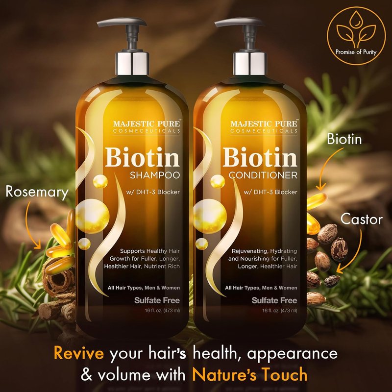 Biotin Shampoo and Conditioner Set - DHT Blocker Complex for Healthy Hair | 16 fl oz Each, Sulfate Free