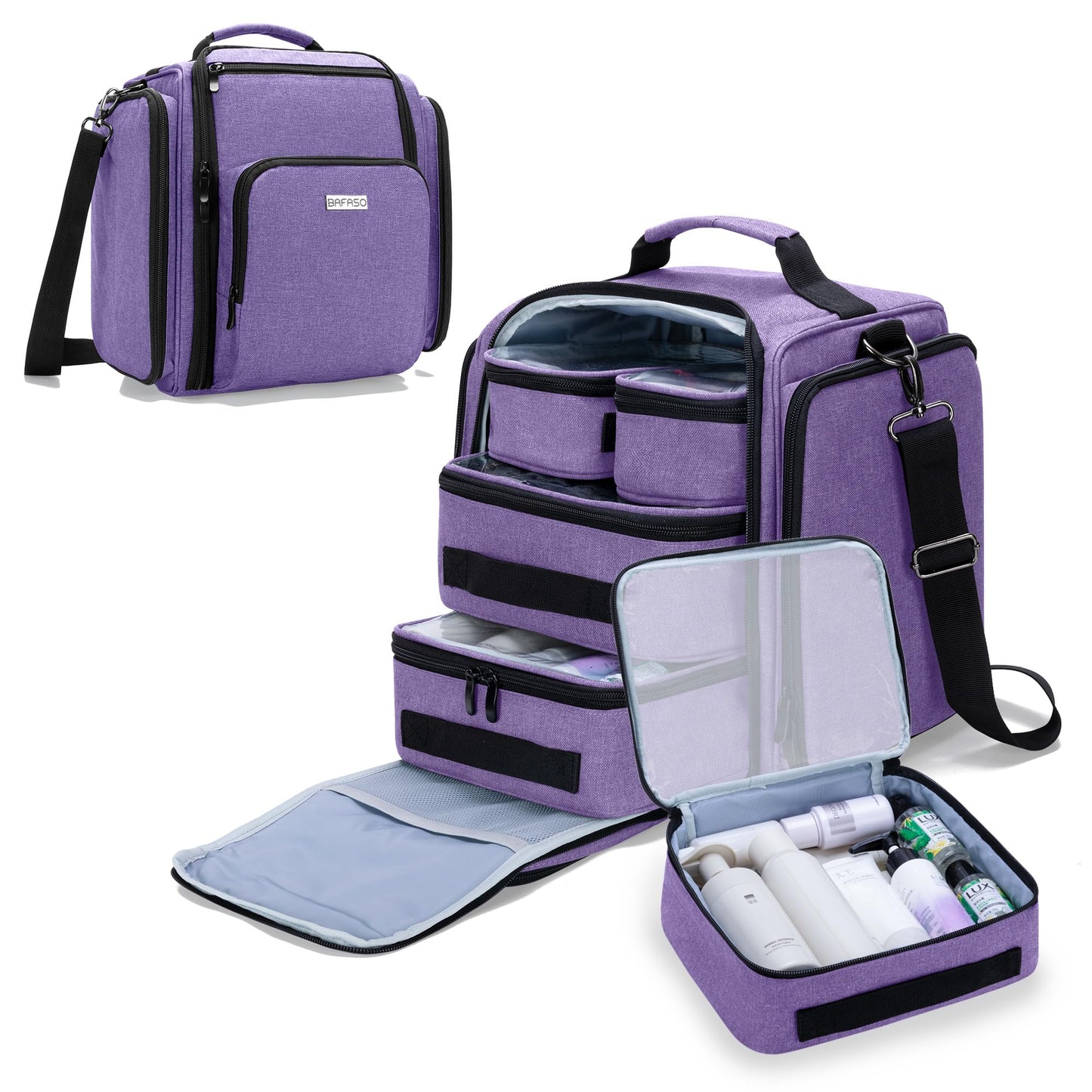 BAFASO Large Travel Toiletry Bag with 4 Removable Pouches, Purple