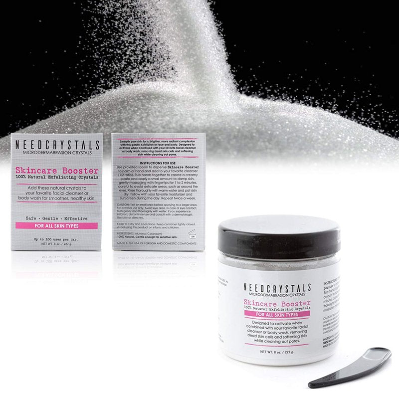 NeedCrystals Microdermabrasion Crystals 8 oz. / 227g. DIY Face Scrub. Natural Facial Exfoliator for Dull or Dry Skin Improves Acne Scars, Blackheads, Pore Size, Wrinkles, Blemishes & Skin Texture