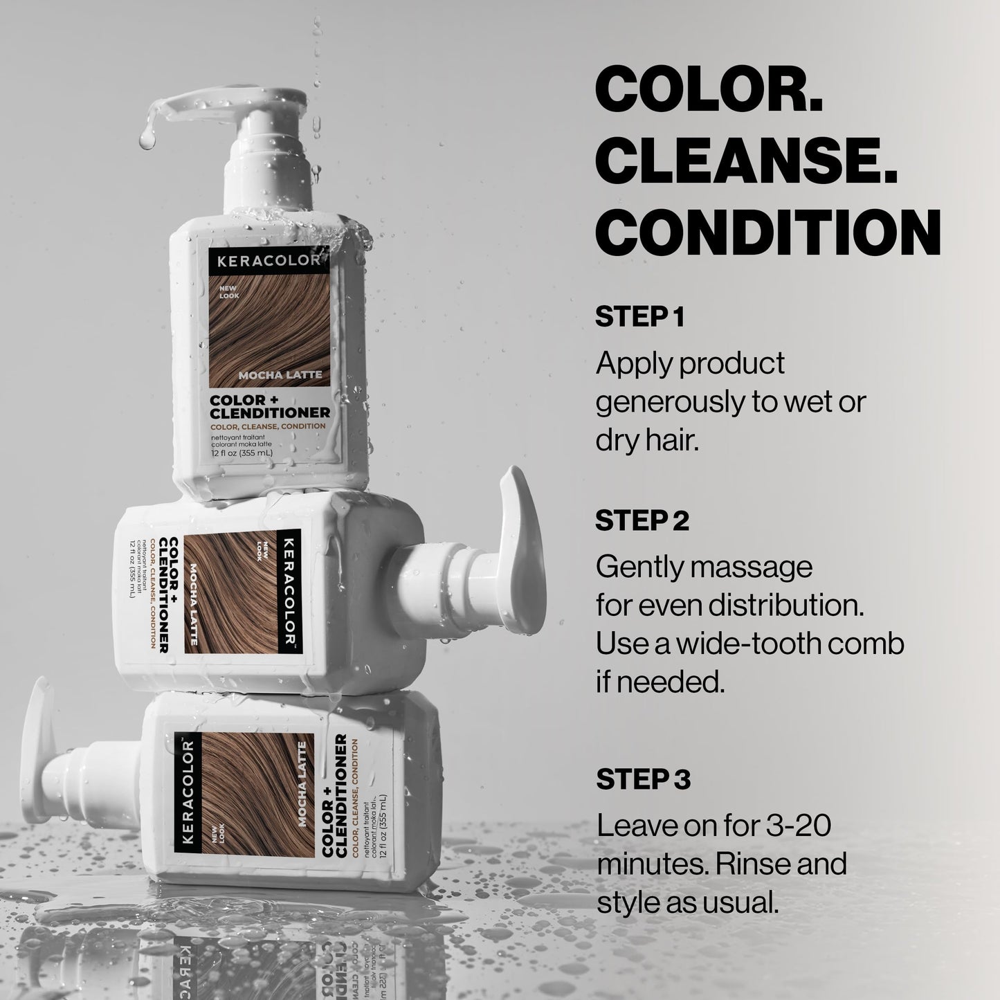 Keracolor Color + Clenditioner 3-in-1 Color-Depositing Conditioner, Gently Cleanses & Conditions, Semi-Permanent Mocha Latte Hair Color, 12 Fl Oz
