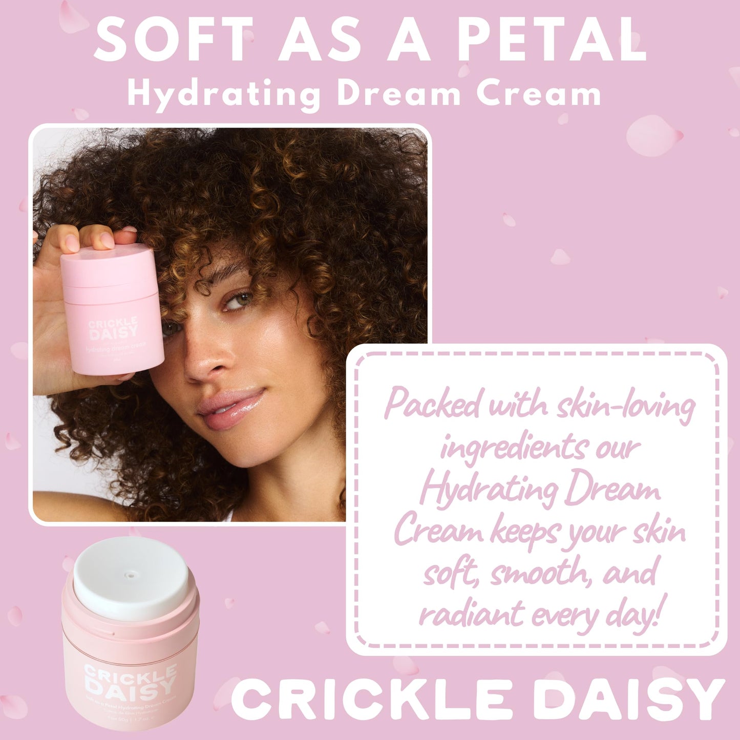 Crickle Daisy Hydrating Face Cream - Soothing & Nourishing Moisturizer with Hyaluronic Acid, Niacinamide & Willow Bark Extract. Suitable for Sensitive Skin. Fragrance Free. Made in the USA, 1.7 oz