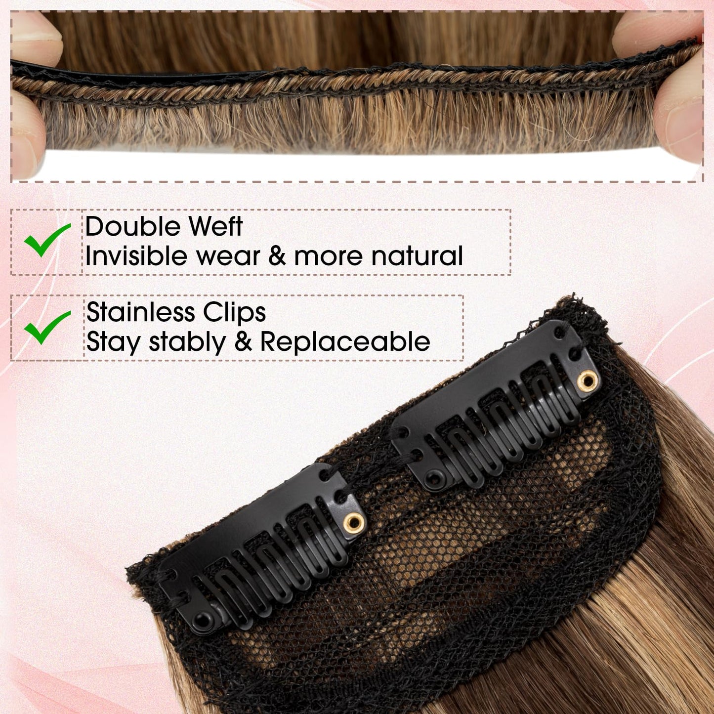 SEGO Short Clip in Hair Extensions for Women, 100% Human Hair, Mini Hairpieces with 2 Clips, Add Hair Volume and Length, 2 Pcs, 6 Inch, 20g, Platinum Blonde