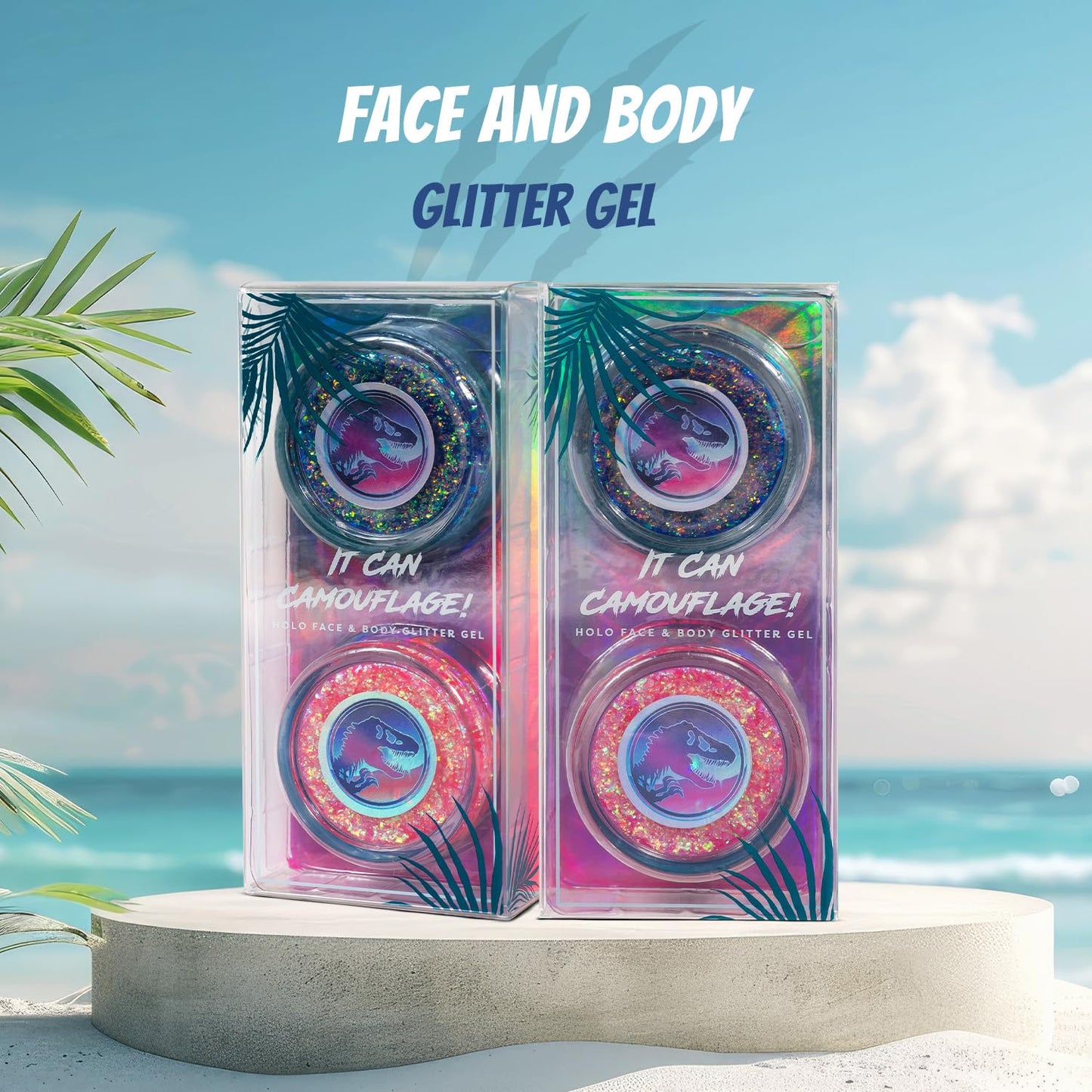 Profusion Cosmetics Jurassic World 2 Shade Glitter Gel - Lightweight Face & Body Gel, Quick-Drying, Hydrating & Non-Sticky Formula for All-Day Radiant Glow