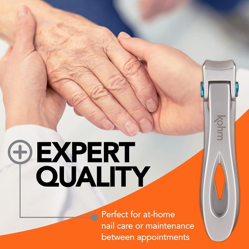 KOHM Nail Clippers Set - Heavy-Duty Wide Mouth Clippers for Thick Nails | Professional Silver Fingernail & Toenail Care