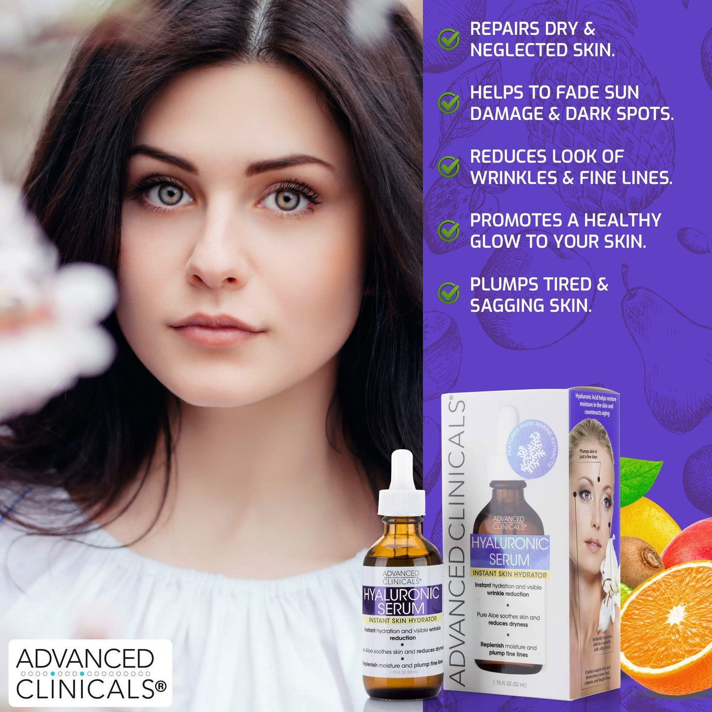 Advanced Clinicals Retinol Anti-Aging Facial Serum + Vitamin C Brightening Facial Serum + Hyaluronic Acid Hydrating Facial Serum Set