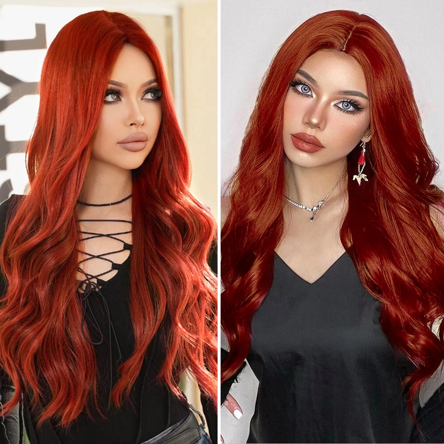 SHINLEA Brown Highlight Wig for Women, 26 Inch Long Wavy Lace Hairline Middle Part Natural Looking Synthetic Heat Resistant Fiber Wigs for Daily, Party, Halloween and Cosplay, Brown Highlight