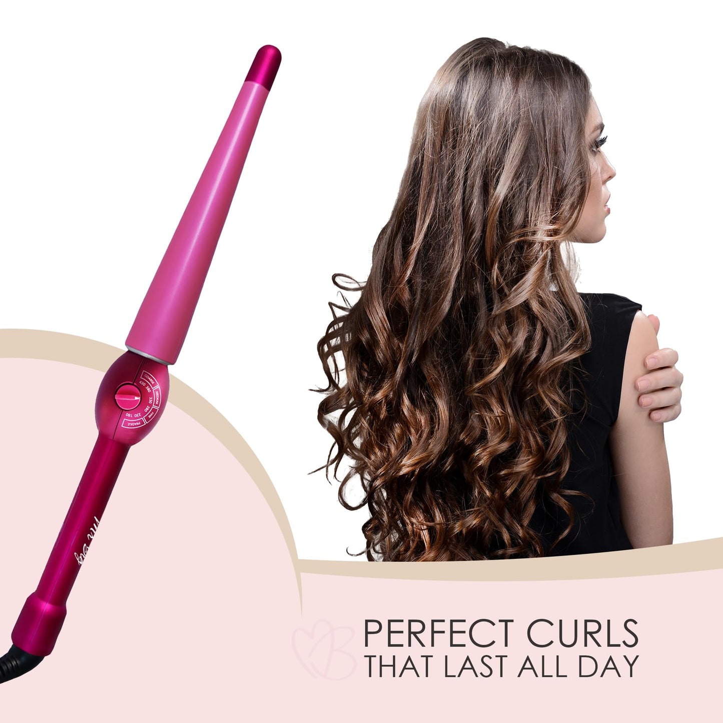 Mr Big Tapered Curling Wand – Long Barrel with Ceramic Coating for Long Hair – Conical Shape, 6 Heat Settings, Dual Voltage, Auto Off – Unique Taper from 2/3” to 1.25” Diameter