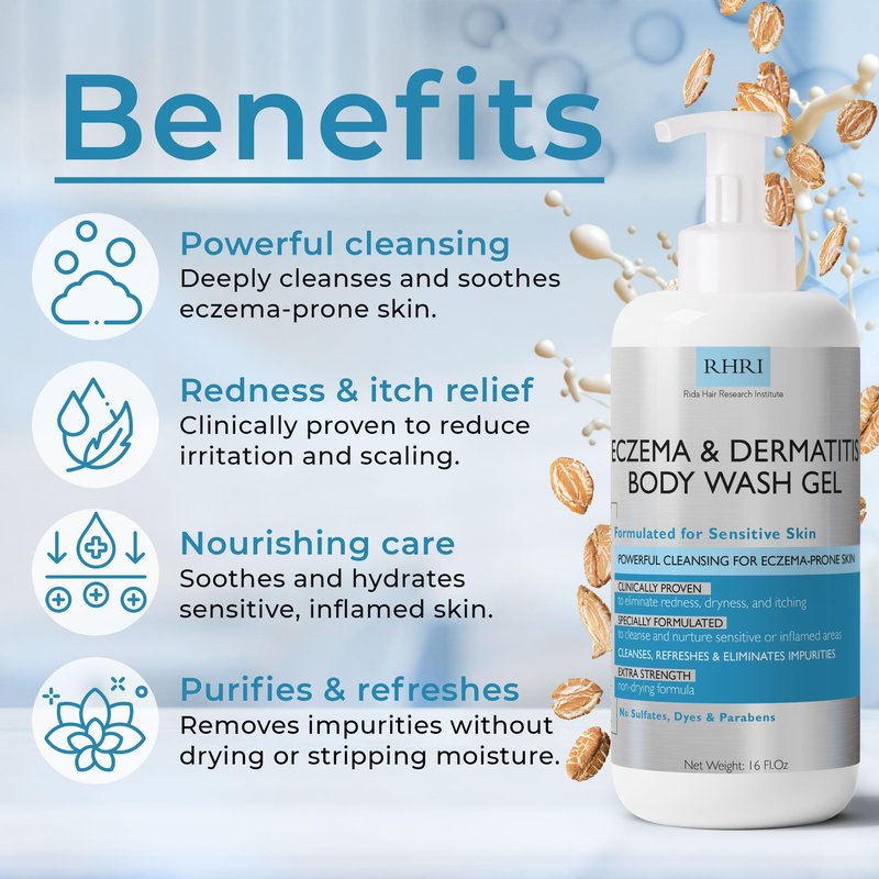 Eczema Body Wash | Eczema Treatment | Gel Cleanser For Eczema Prone Skin | Soothes Dryness & Itching, Gentle On Eczema & Dermatitis, Sulfate-Free With A Free Scrubber Brush