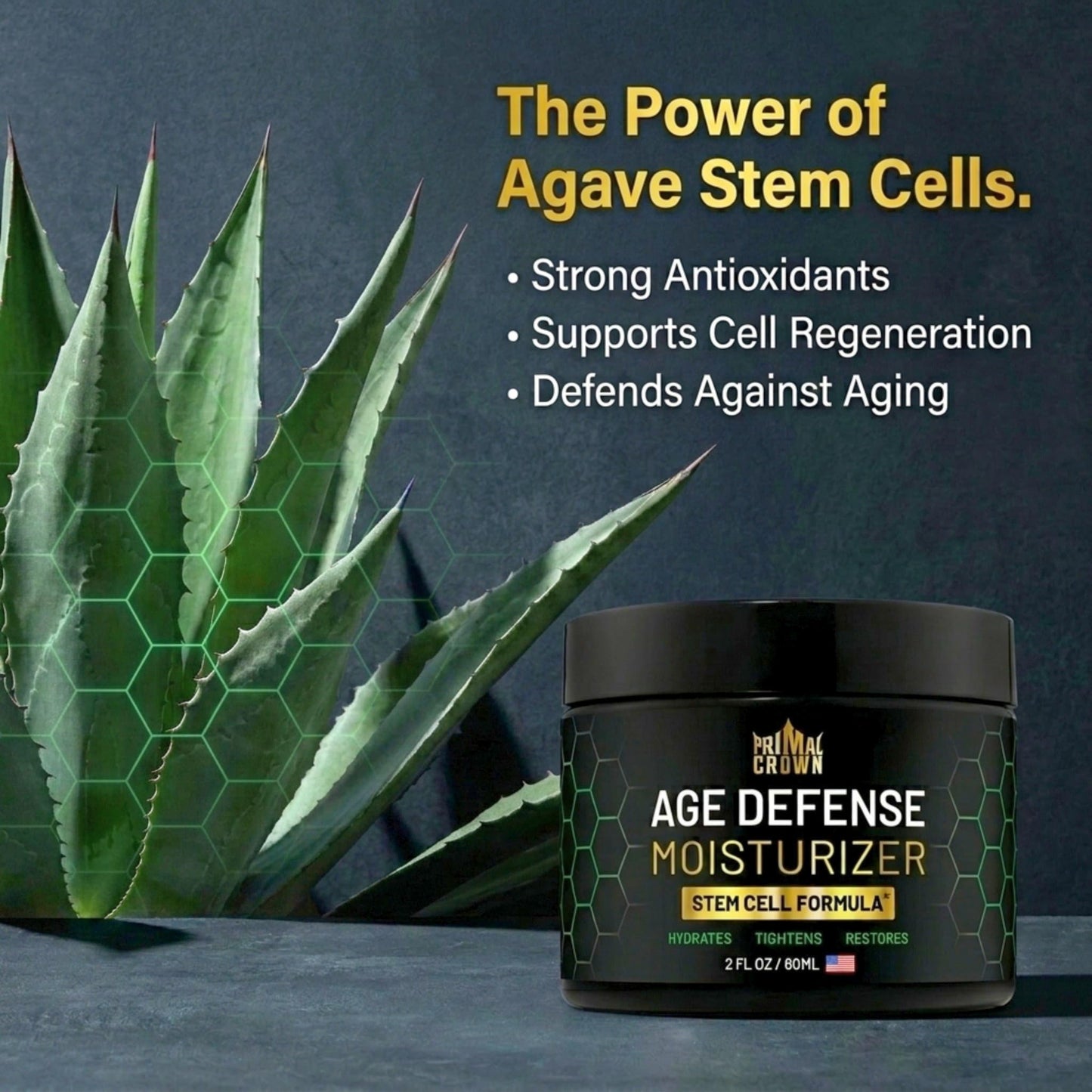 Primal Crown Wrinkle Cream for Men Face Moisturizer Agave Stem Cells 2oz