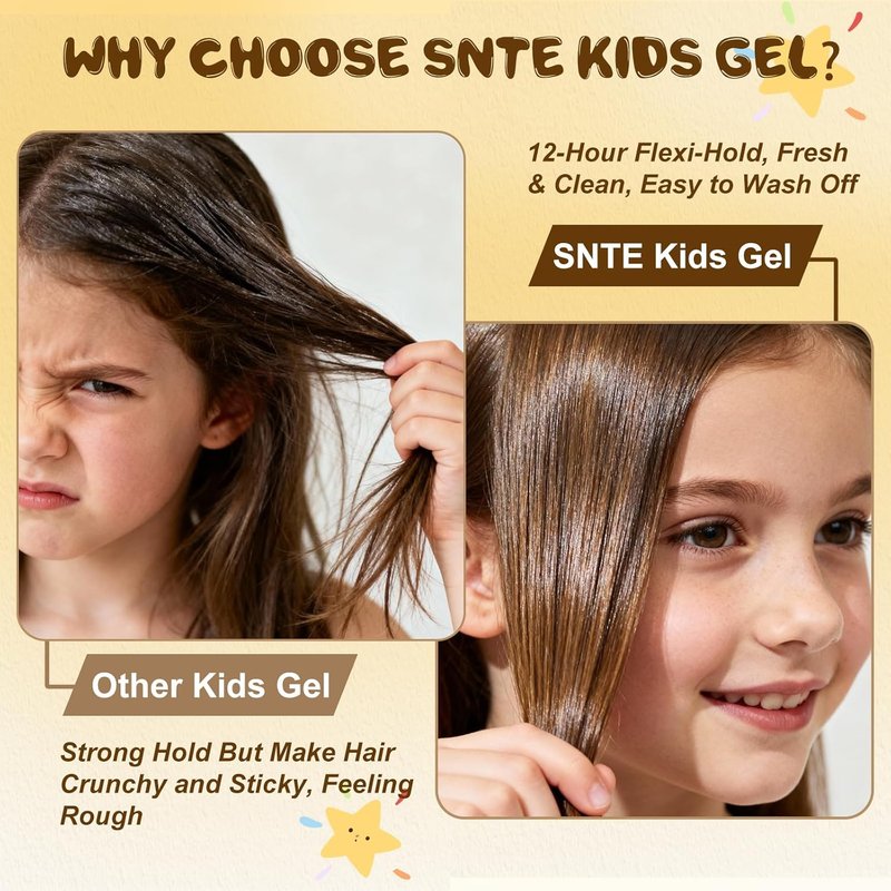 Samnyte Hair Gel for Kids - Nourishing Flyaway Tamer with Vitamin E | Flexible Hold for Boys & Girls, 3.4 Fl Oz