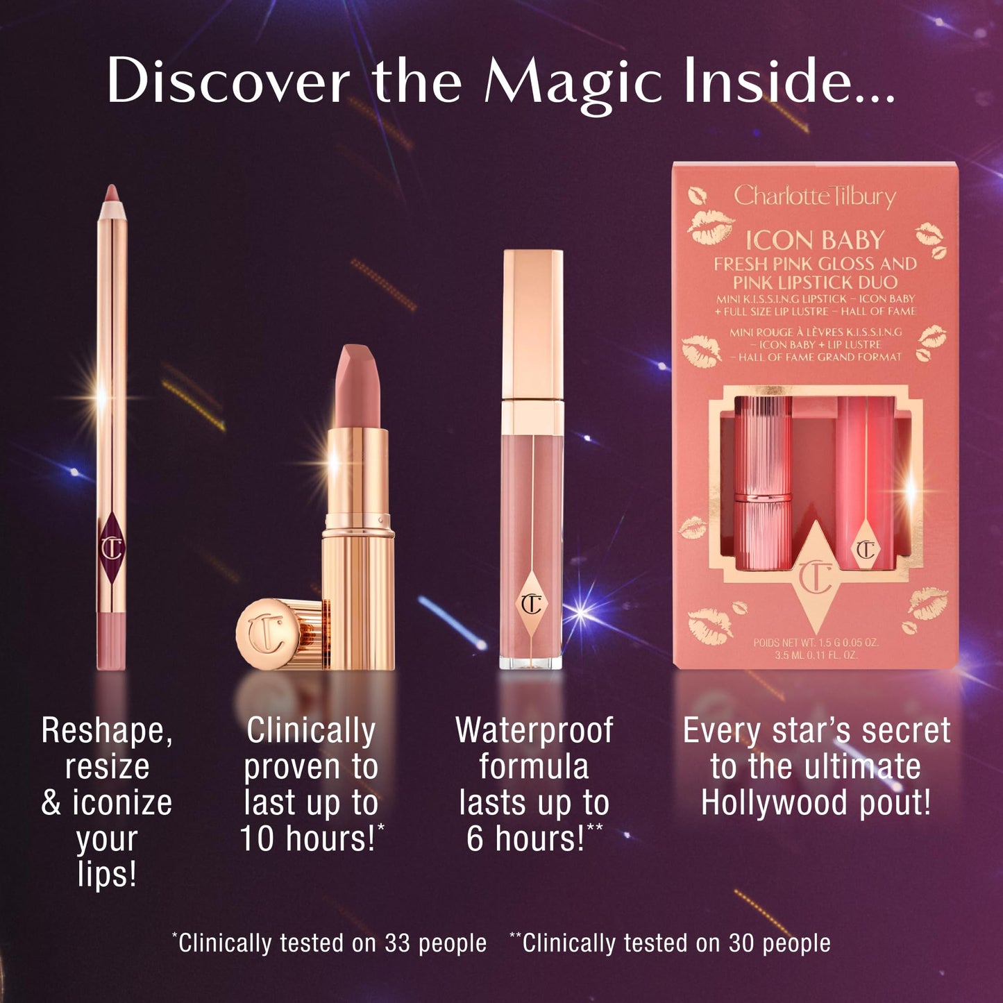 Charlotte Tilbury Holiday Kit - Pillow Talk Matte Revolution Lipstick + Lip Cheat Liner + Lip Lustre Gloss & Icon Baby Duo - Iconic Nude-Pink Shades for a Gorgeous, Glossy Pout, All Season Long