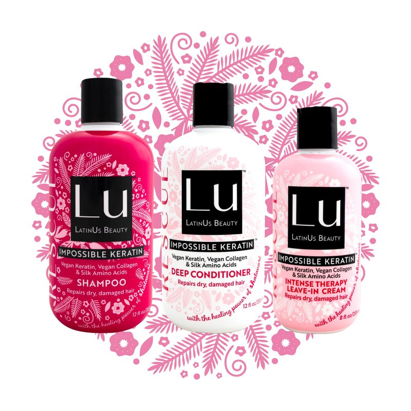 Lu by LatinUs Beauty Rescue Collection | Complete Hair Repair System | Shampoo, Conditioner & Leave In Cream Set | For Dry, Damaged & Color-Treated Hair | 32 Fl Oz Total | 3-Piece