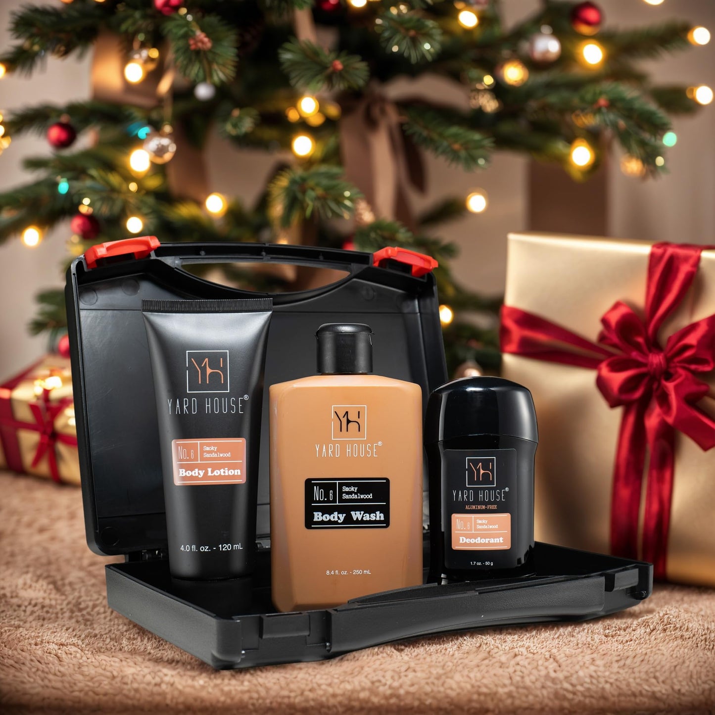 Yard House Men’s Bath Gift Set – Smoky Sandalwood | 4-Piece Grooming Kit with Body Wash, Body Lotion & Deodorant in Travel Toolbox Case – Perfect for Father’s Day, Christmas, Birthdays & Holidays