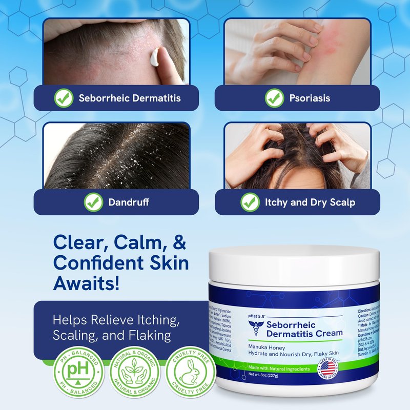 pHat 5.5 Seborrheic dermatitis Moisturizing Cream & Face Lotion for Women - Soothing Redness for Face & Body Cream - Hydrating for Dry Skin & Anti Itch Lotion (8oz)