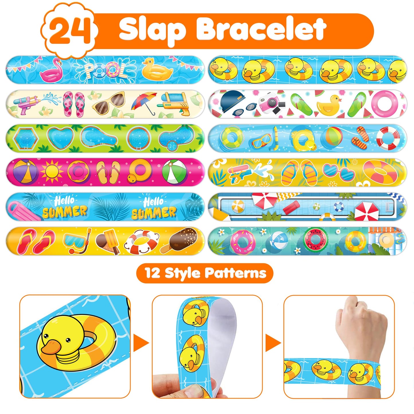 Cherisnowy 72PCS Pool Beach Summer Party Favors, Tattoos & Slap Bracelets