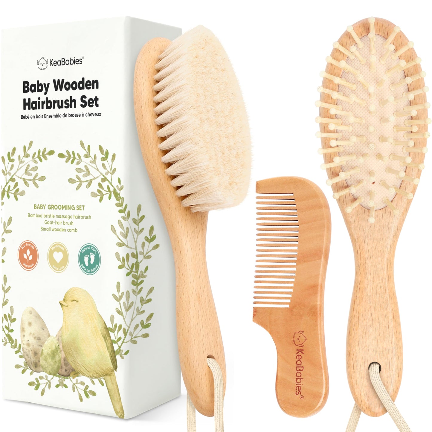 Wooden Baby Hair Brush Set for Newborns, Toddlers - Soft Goat Bristle Baby Brush and Comb Set Newborn Grooming Kit for Cradle Cap Care, Durable & Gentle, Boy, Girl Infant Essentials (Regular, Walnut)