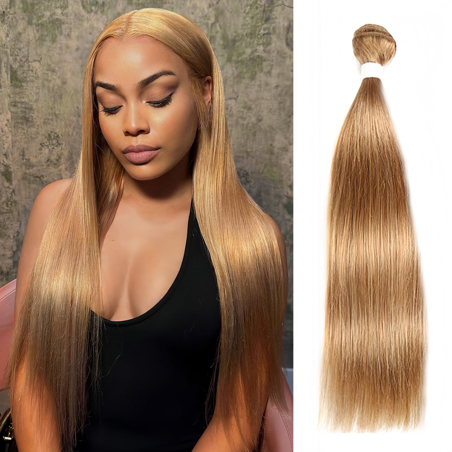 ijoy Straight Honey Blonde Bundles 95g Human Hair Bundle Dirty Blonde Brazilian Virgin Hair Weave 1 Bundle for Chic Boho 16 Inch