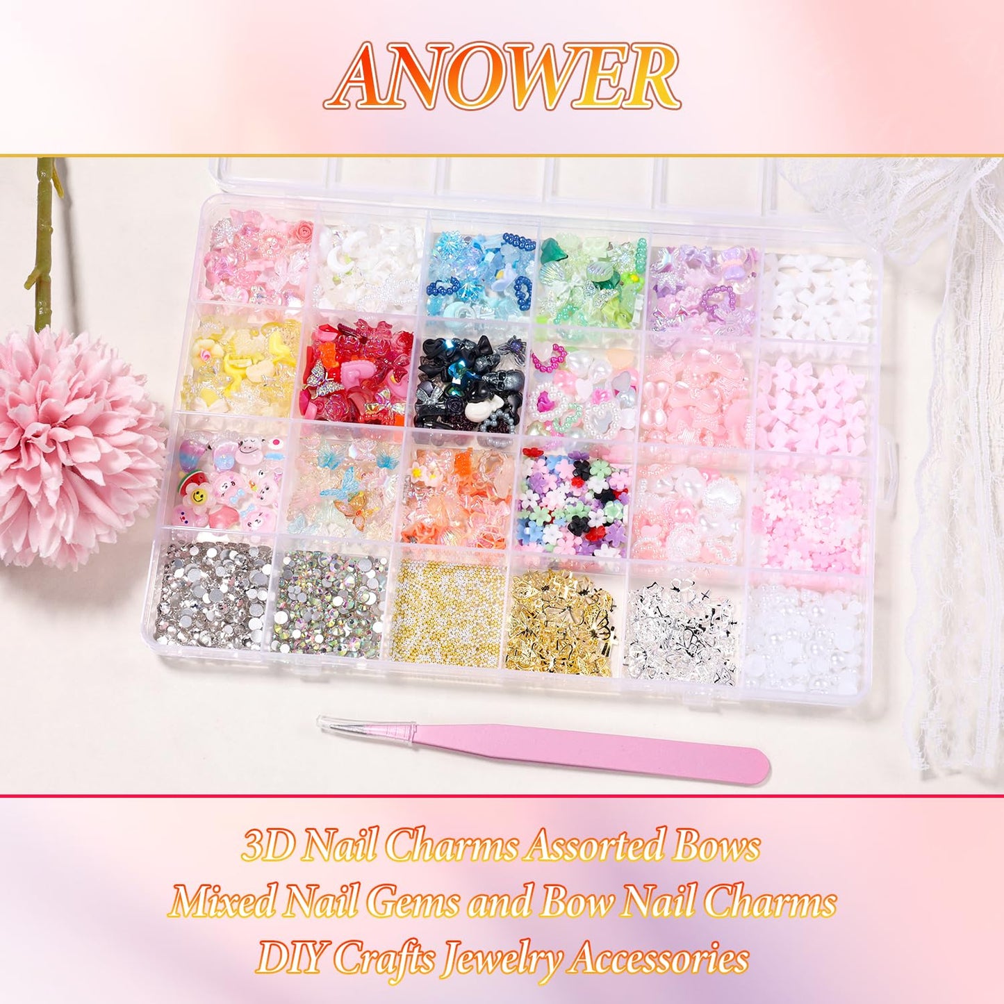 3D Nail Charms and Gems, Assorted Styles Acrylic Nail Art Charms
