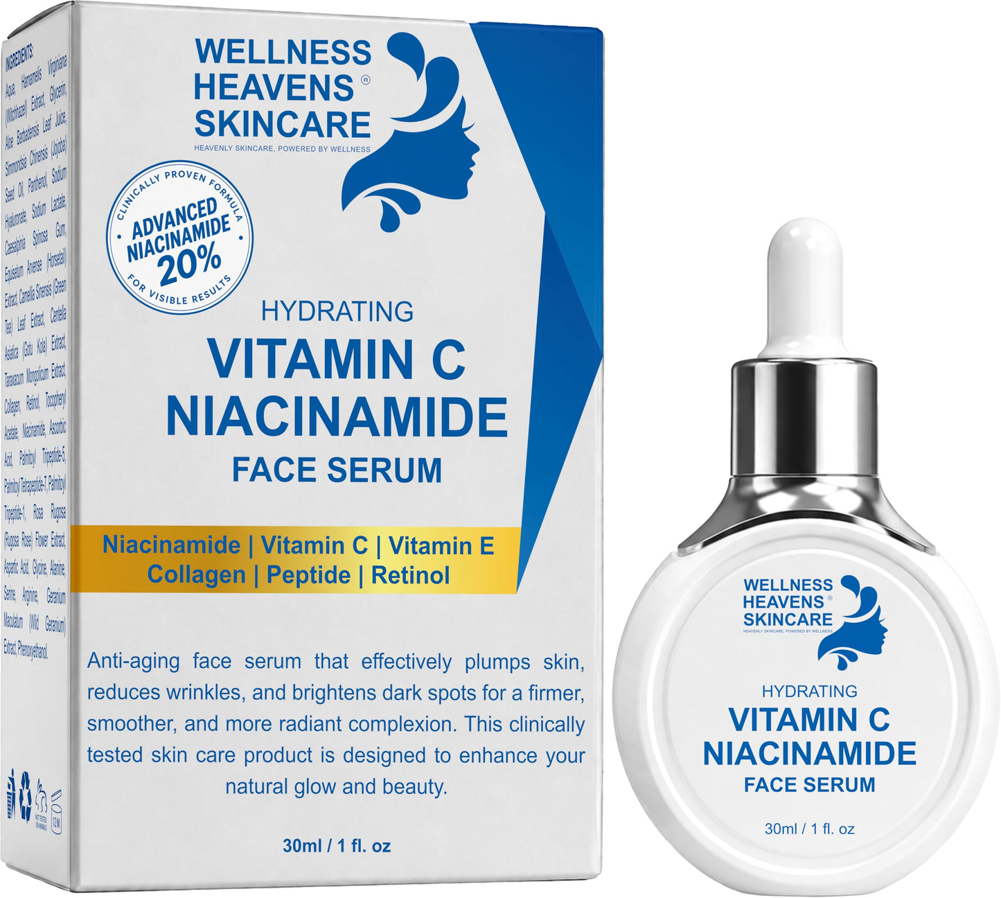 Anti-Aging Face Serum - Brightening Vitamin C Face Serum, Illuminating Formula for Improving Appearance of Dark Spots, Fine Lines & Wrinkles - Niacinamide Serum, Skin Care, All Skin Types 30 ml