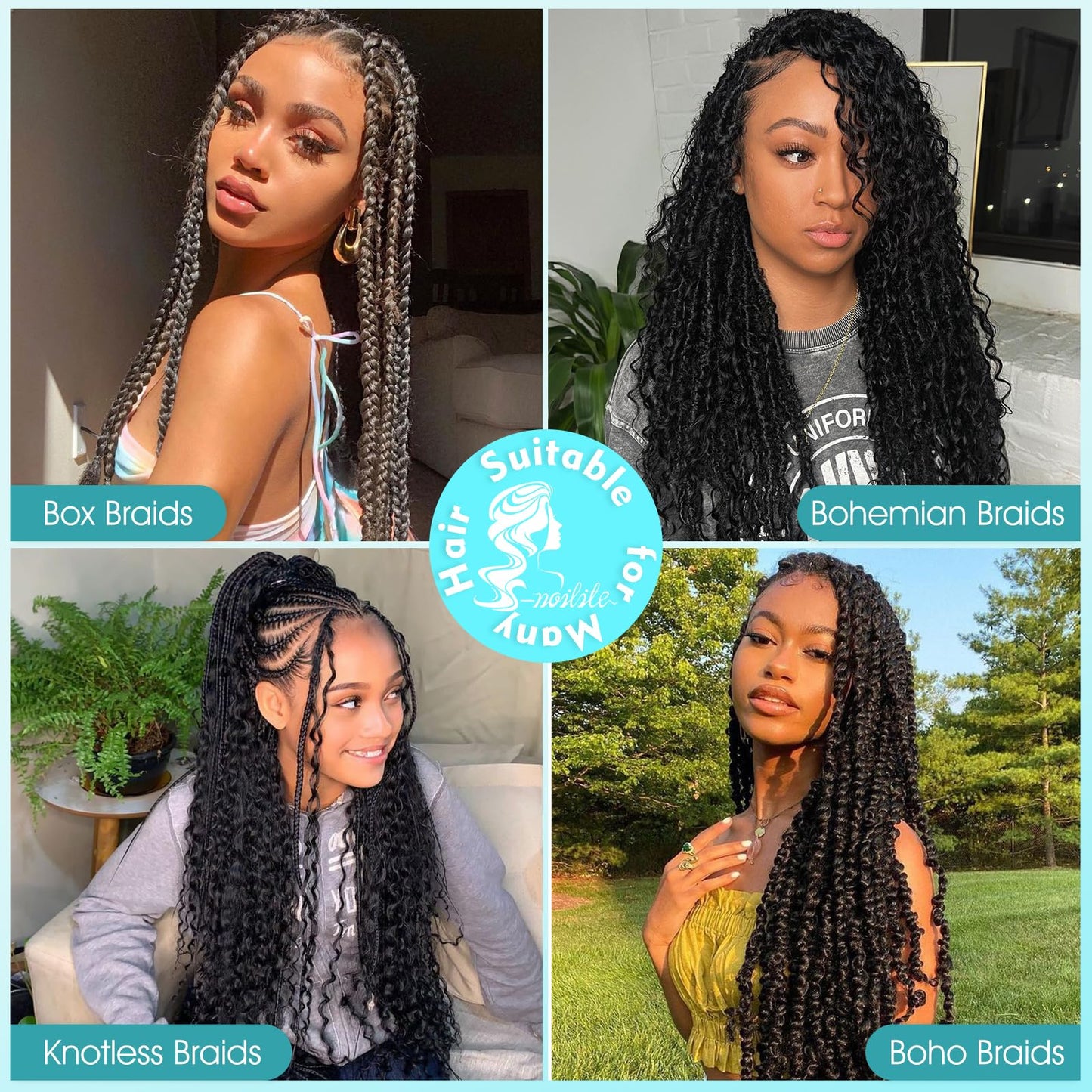 S-noilite Human Braiding Hair for Boho Braids 100% Unprocessed Brazilian Virgin Bulk Hair 1 Bundles/Pack 50g 24 Inch Deep Wave Bundles Human Hair for Bohemian Knotless Braids No Weft #1B