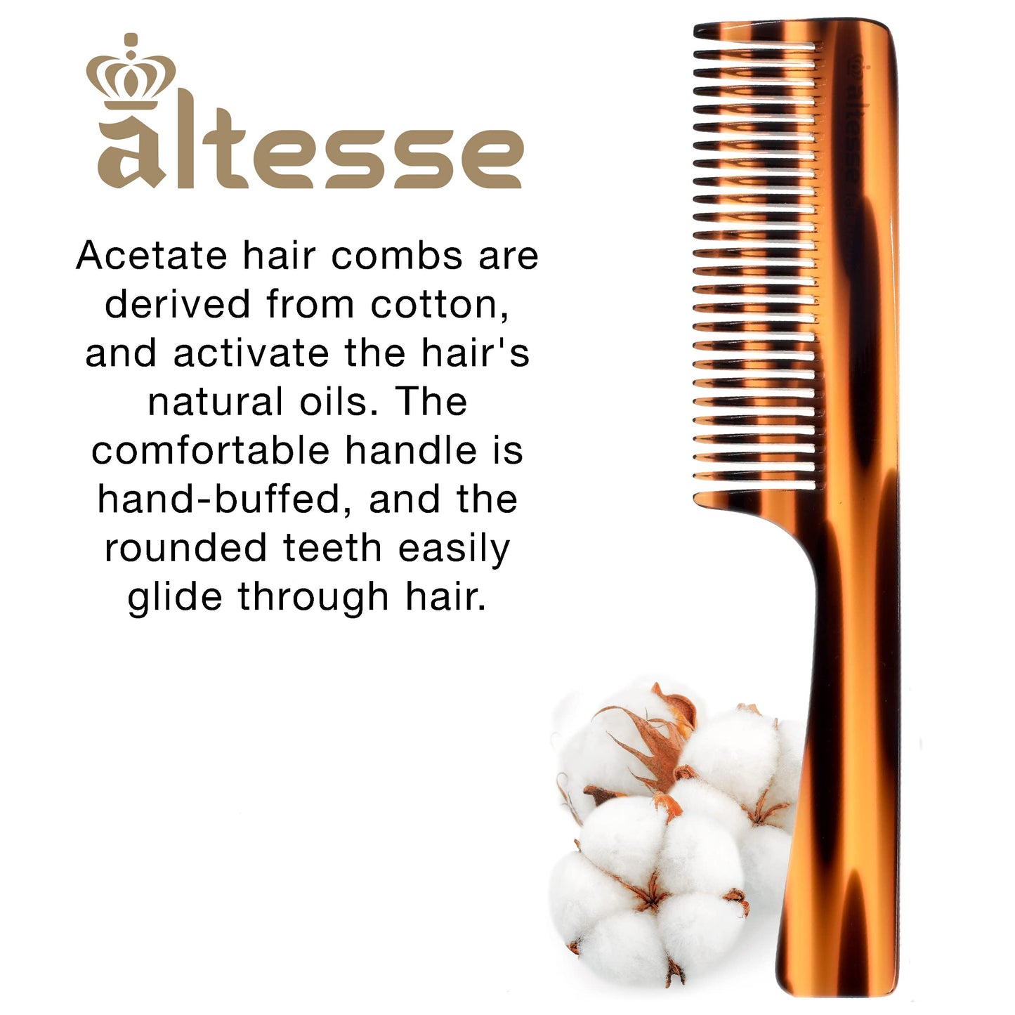 Altesse 11061 Wide Tooth Comb Detangler and Curl Defining Comb for Women, Hair Detangler Combs for Women with Comfortable Handle, All Wide Teeth Acetate Detangling Comb Handmade in France
