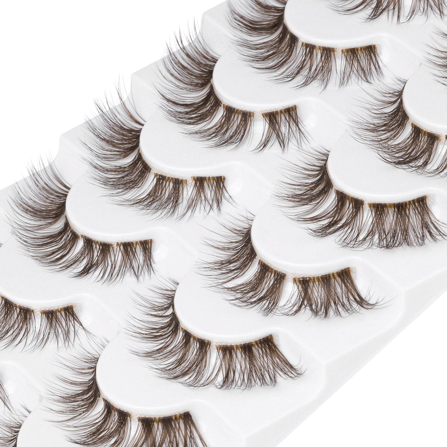 GVEFETIEE 7 Pairs Mink DIY Individual Fluffy Wispy Lashes - Brown Natural Look False Eyelashes Extensions