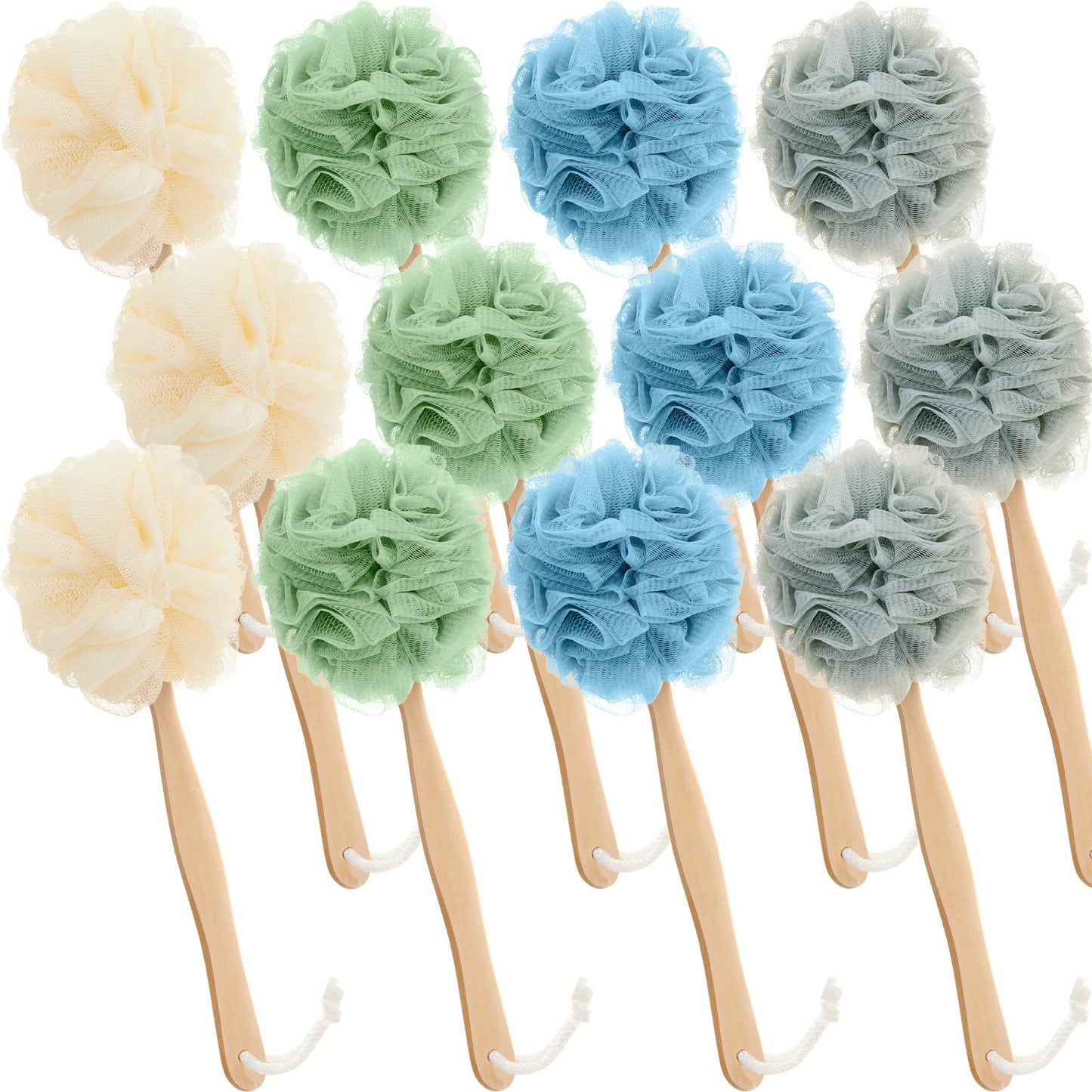Tessco for you 12 Pack Long Handle Shower Loofahs, Mesh Back Scrubbers