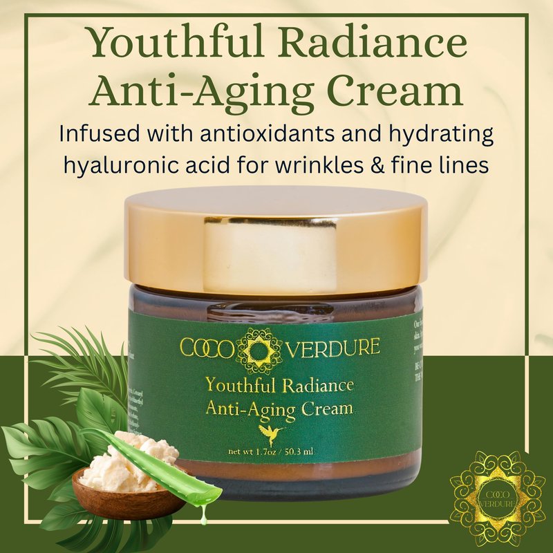 Coco Verdure Youthful Radiance Anti Aging Cream – Ultra Hydrating & Nourishing Face Moisturizer with Hyaluronic Acid, Niacinamide & Botanical Extracts. Firming Cream for Fine Lines & Wrinkles. 1.7oz