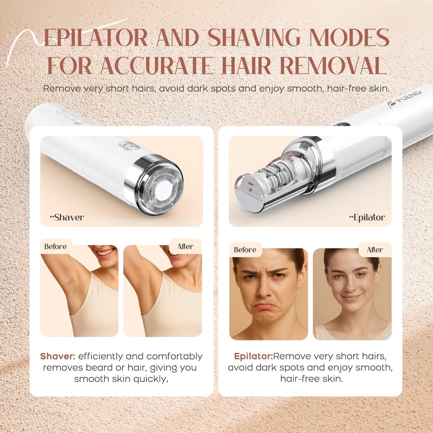 Epilator for Women, 2-in-1 Facial Hair Removal Epilator, Painless Designed Hair Remover with Built-in LED Light for Precision, Smooth Glide Hair Remover for Women Face Lips Chin Peach Fuzz
