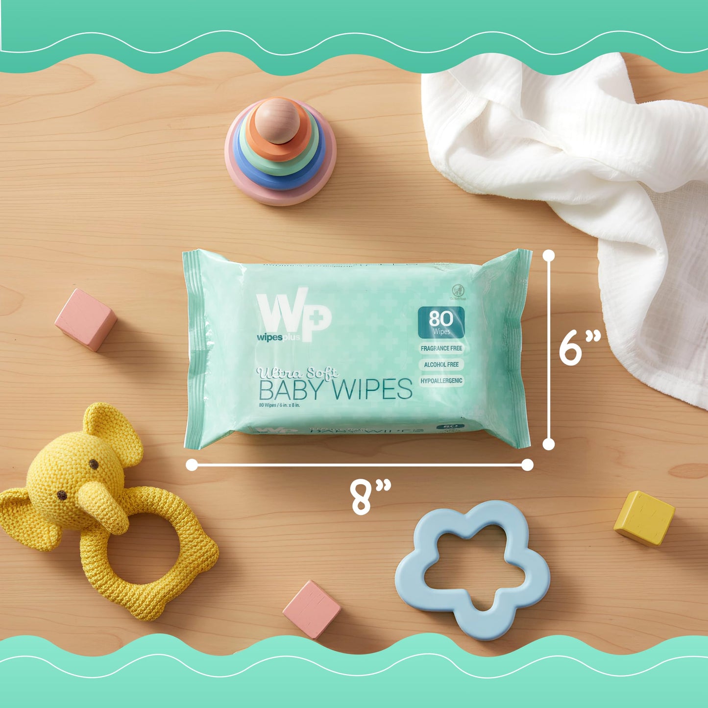 WIPESPLUS Baby Wipes, Hypoallergenic Ultra Soft Wipes for Sensitive Skin, Unscented, Alcohol Free, 12 Packs of 80 Wipes