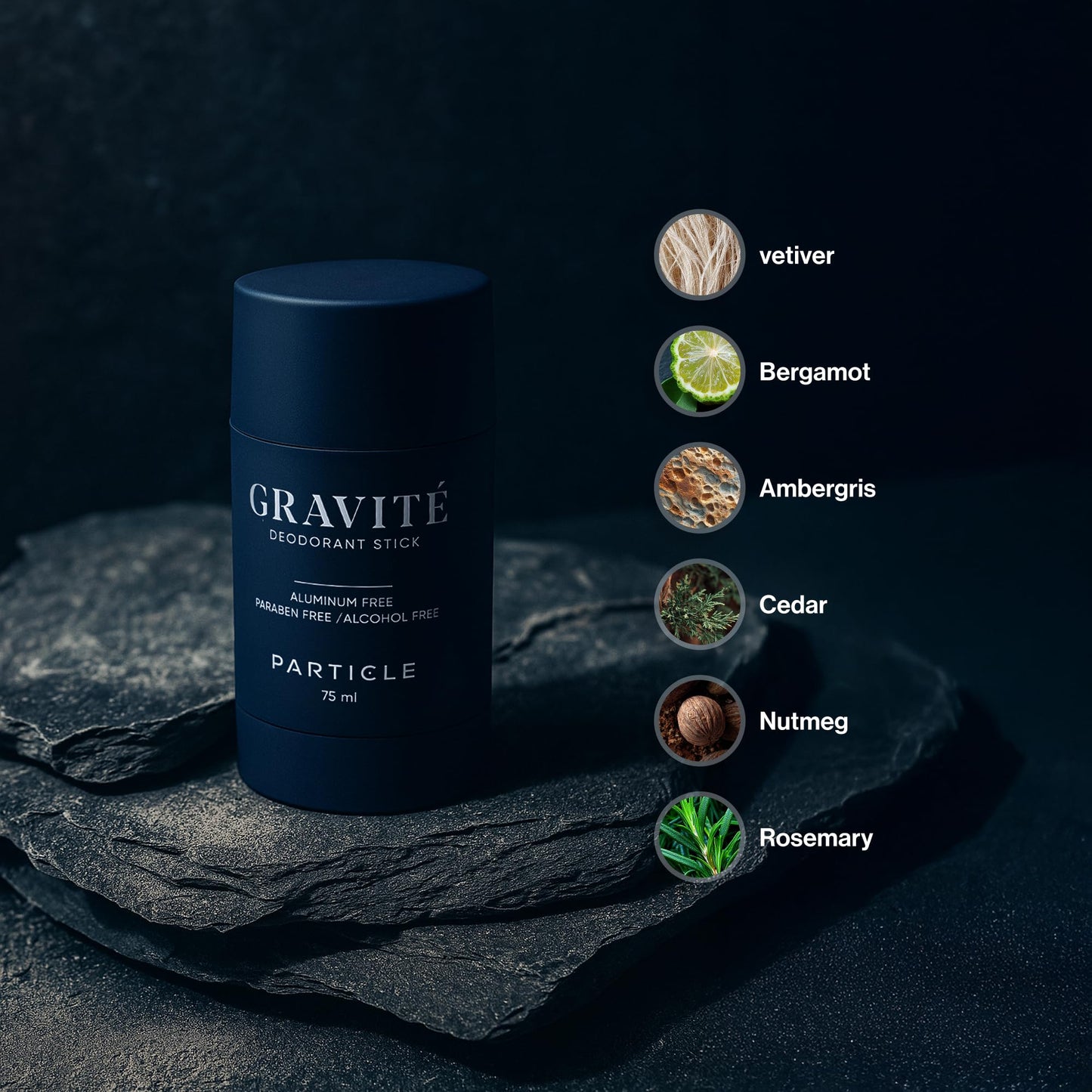 Gravité Deodorant for Men – Aluminum and Paraben Free, Fresh & Invigorating Scent with Bergamot, Grapefruit, Rosemary, Cashmere Wood & Vetiver – Long-Lasting Deodorant Inspired by Gravité Cologne 75ml