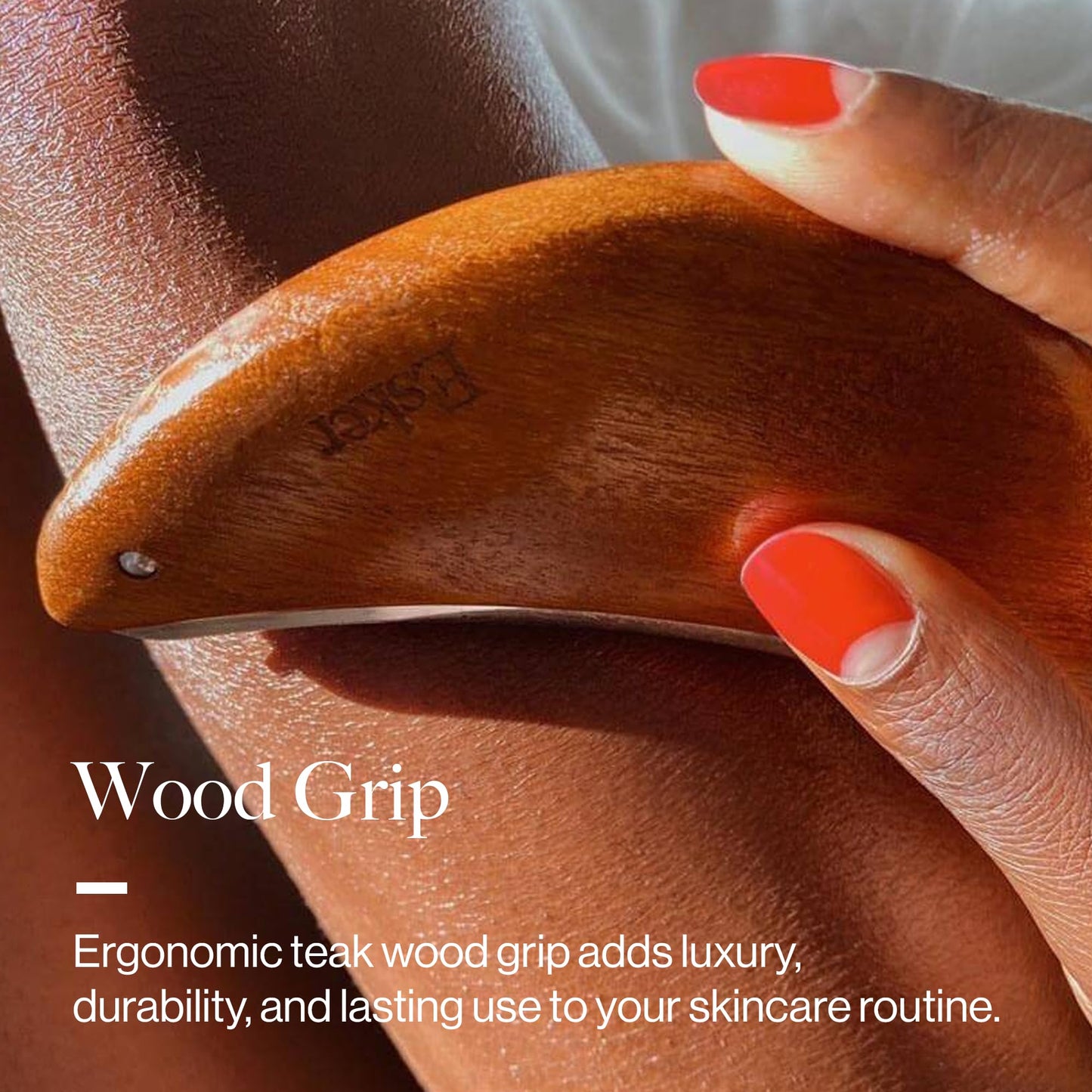 Esker Body Plane | Sterling Silver Lymphatic Drainage Massager | Teak Wood Grip Exfoliating Body Scrubber | Dead Skin Remover and Sculpting Tool