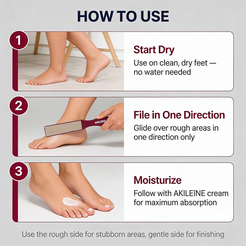 Akileine Podorape Foot File - Double-Sided Foot Scrubber and Callus Remover for Feet, Pedicure Tools for Dead Skin Removal, Ergonomic Design for Comfort, Heel Scraper for Cracked Heels