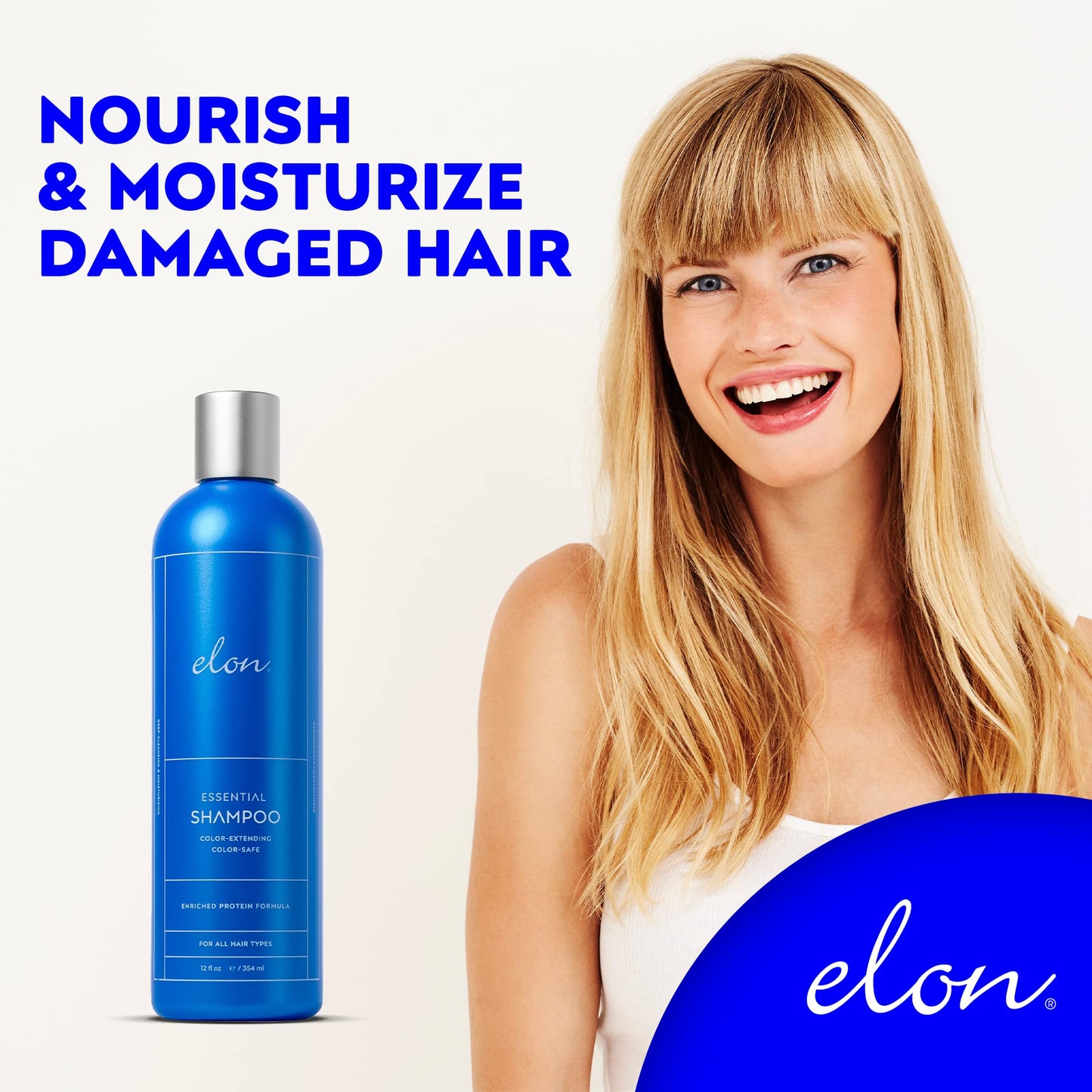 Elon Essential Shampoo for Damaged Hair — For Dry Hair, Color-Safe & Color-Extending Hair Repair & Hydrating Shampoo — Sulfate Free & Paraben Free (12 Fl Oz)
