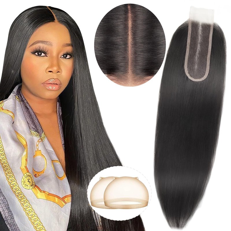 FBLhair 16 inch SKINLIKE 2x6 HD Lace Closure Middle Part Straight Real Human Hair 0.10mm Ultra-thin HD 2x6 Lace Closure Human Hair 180% Density Tiny knots Pre-Plucked Natural Hairline 1B Natural Black