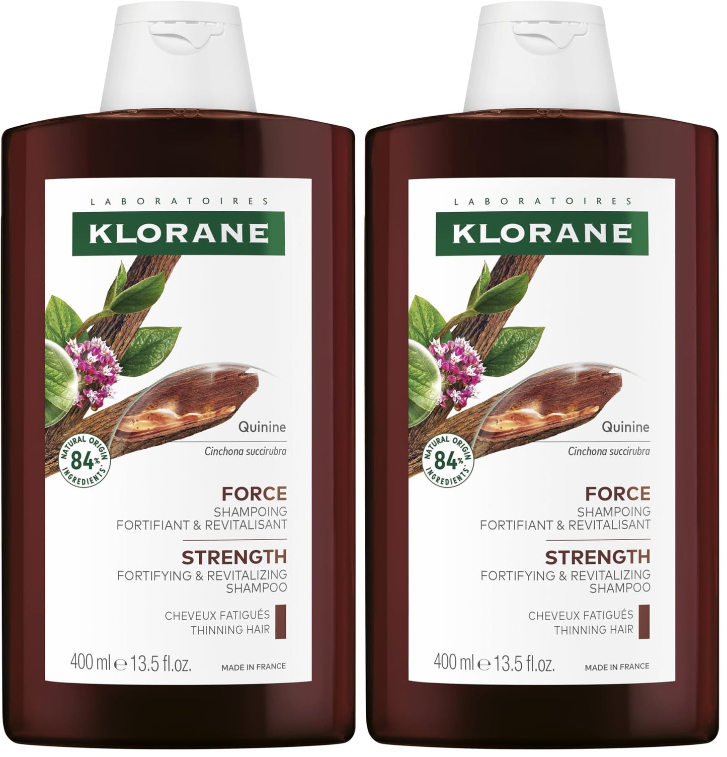Klorane Strengthening Shampoo with Quinine-Dermatologist-Tested-Natural Alternative Thickening Shampoo for Hair Thinning-Support Stronger,Healthier Hair for Men&Women-13.5 fl. oz.,(Pack of 2)