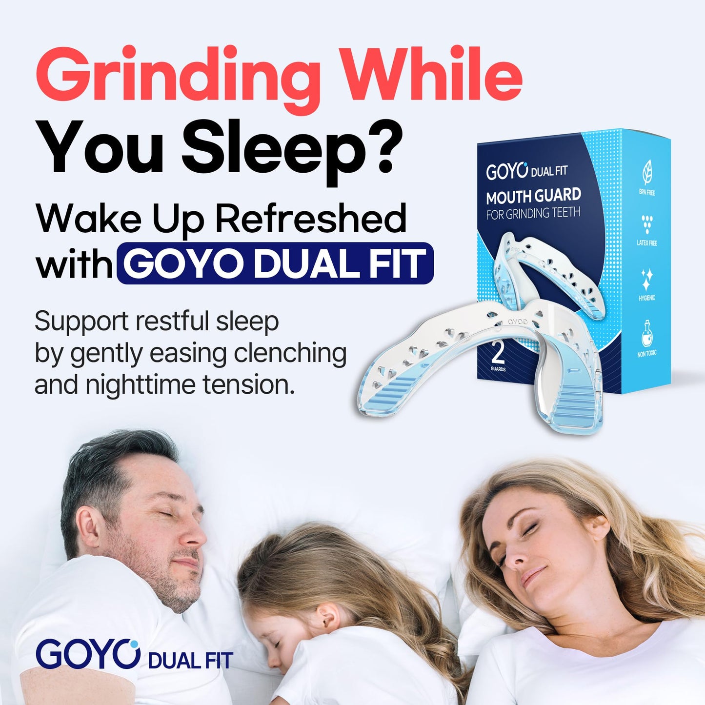 GOYO Dual FIT Pack of 2 Mouth Guard for Clenching Teeth at Night with Thermo Checker & Dental Case | Night Guards for Teeth Grinding | Custom-Fit & Custom Moldable Bruxism Sleep Night Guard – BPA-Free