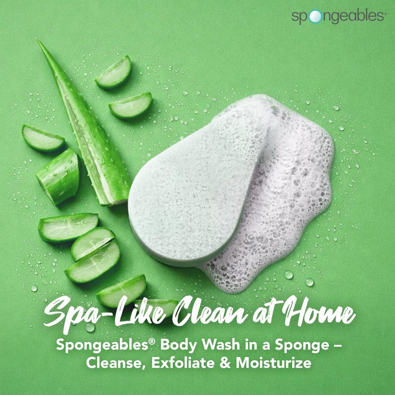 Spongeables Anti Cellulite Body Wash in a 20+ Wash Sponge, Fresh Aloe, 3 Count