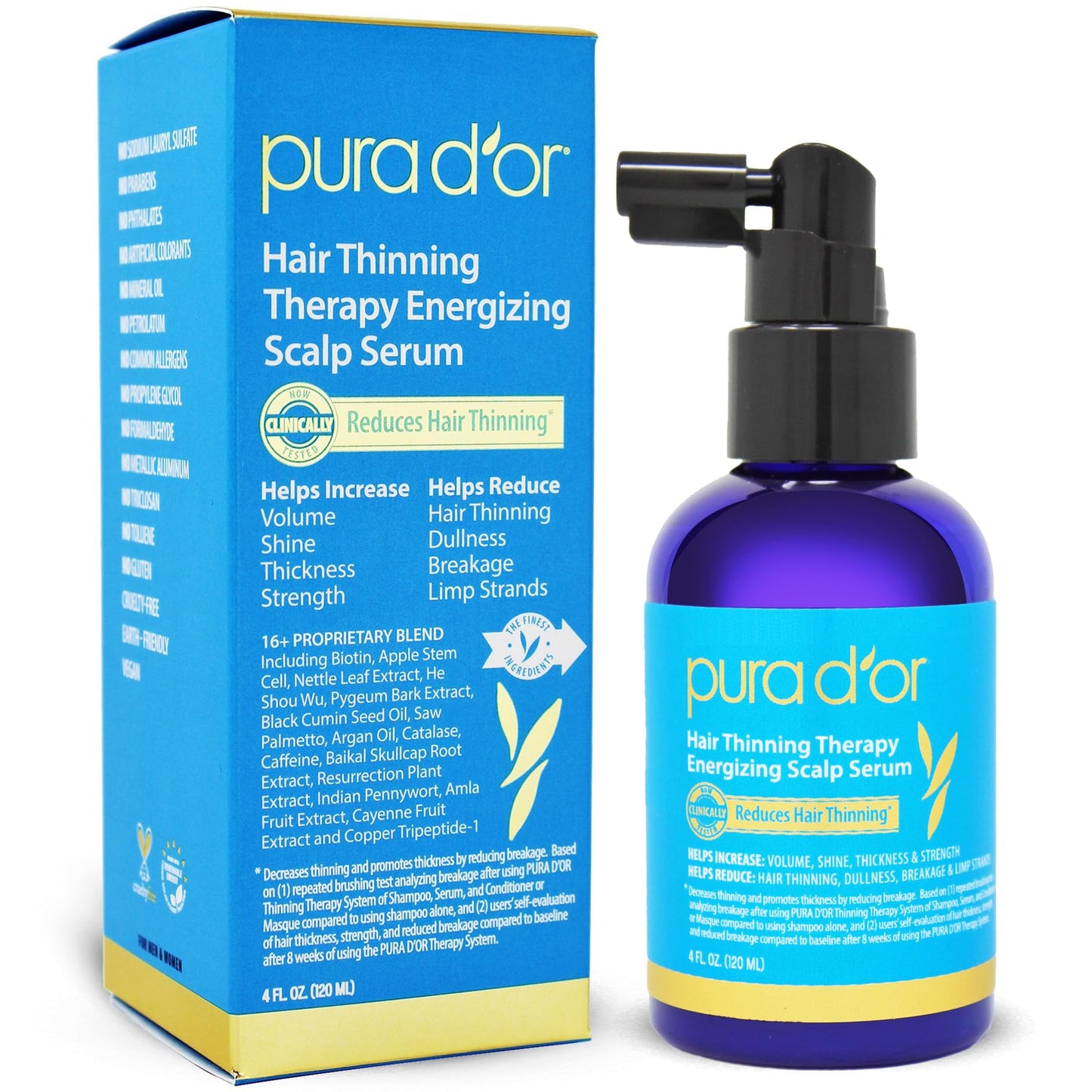 PURA D'OR Hair Thinning Therapy Intense Moisturizing Biotin Masque 8-Pack (9.6oz) + Scalp Therapy Energizing Scalp Serum Revitalizer (4oz) Hair Thinning and Damage Repair Kit