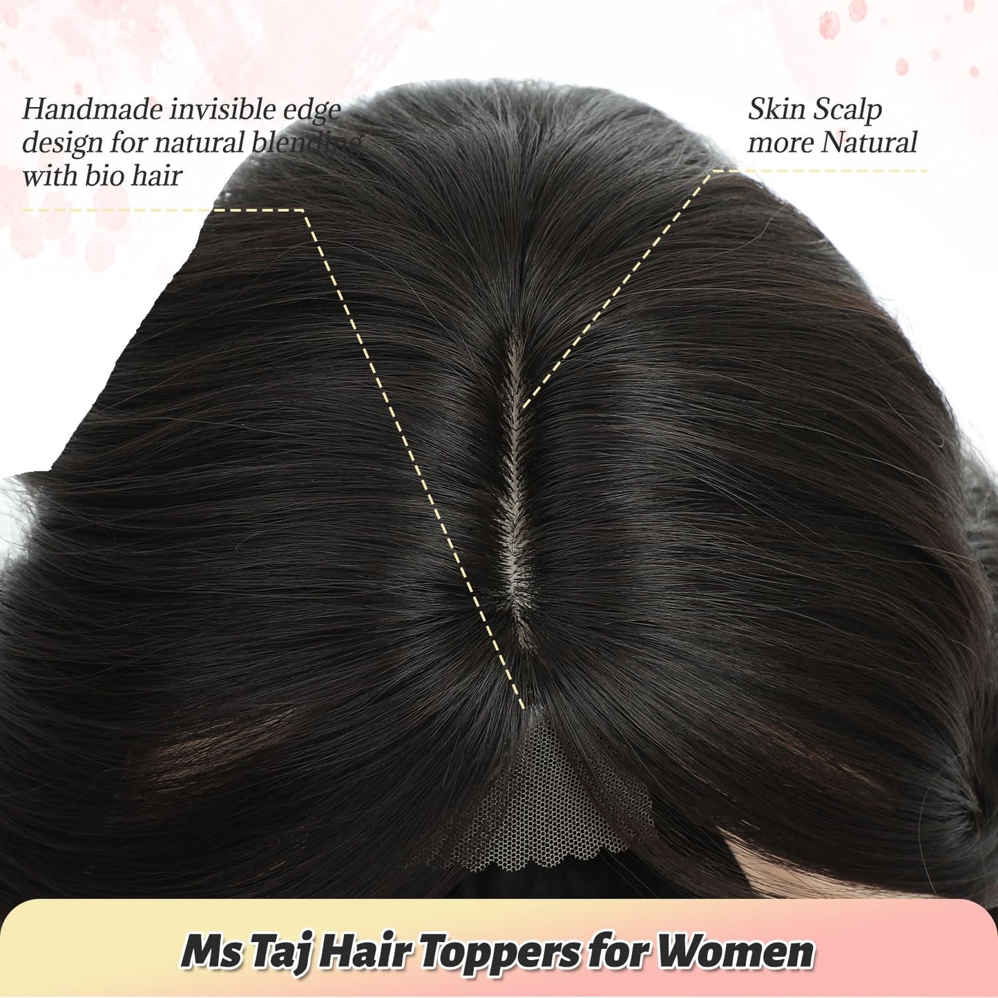 Ms Taj 12 Inch Hair Topper for Women with Thinning Hair, 6.5"x6.5" Large Base Synthetic Topper with Bangs, Fiber Wiglets Ladies Hair Pieces for Daily Wear, Work, Party-Brown Black
