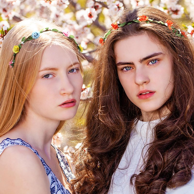 WILLBOND 48 Pcs Flower Headbands for Women Floral Garland Headbands Fairy Wreath Green Leaves Flower Headband Bulk for Women Wedding Festival Holiday Party Photography Props