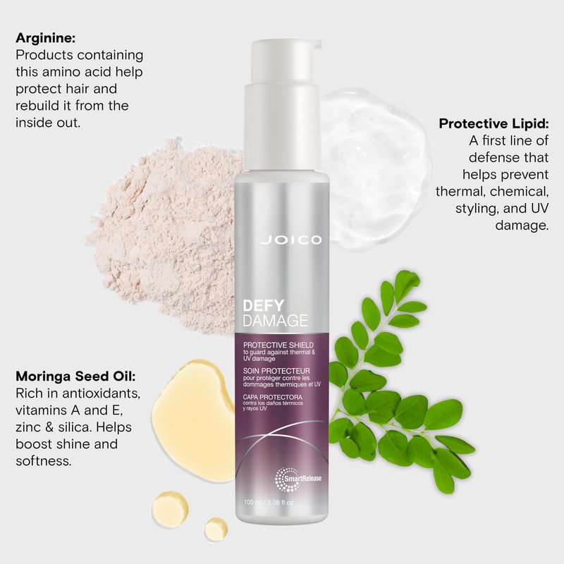 Defy Damage Protective Shield | For Damaged, Color-Treated Hair | Protect Against UV & Thermal Damage | Strengthen Bonds & Preserve Hair Color | With Moringa Seed & Arginine | 3.38 Fl Oz